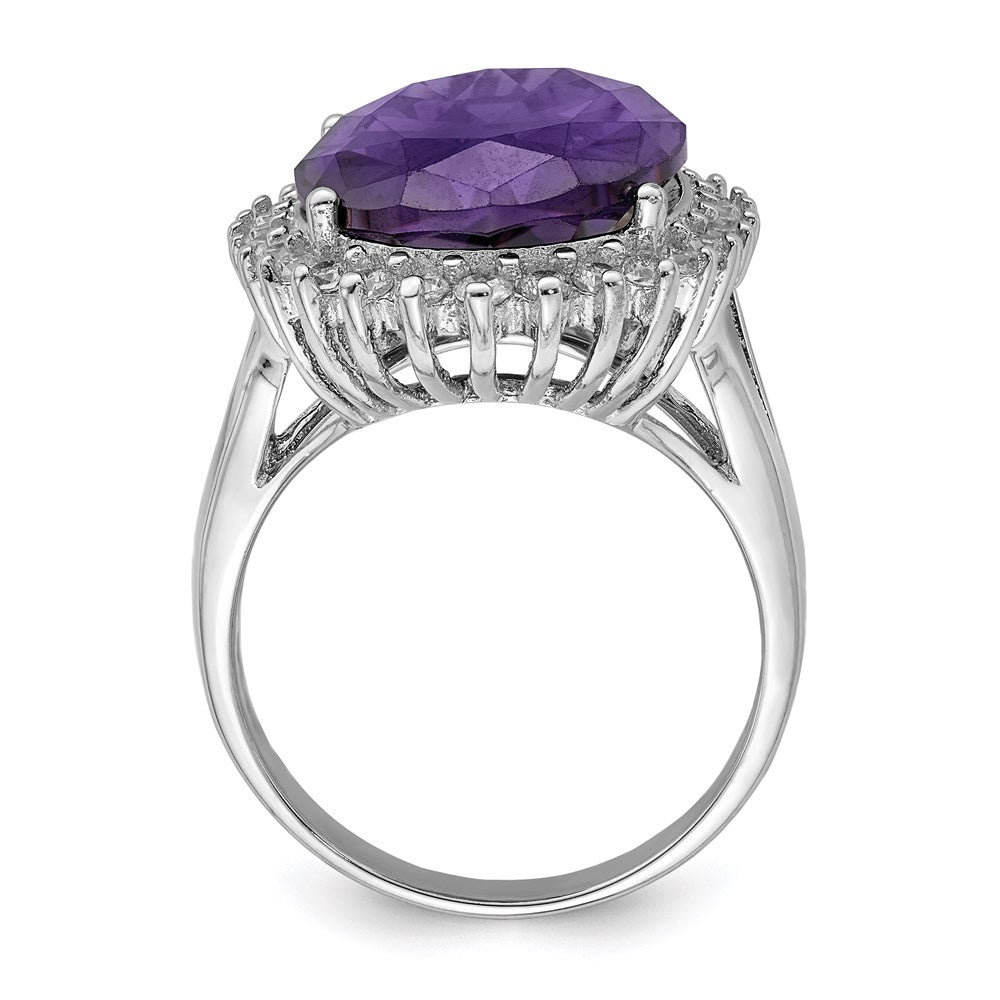 Sterling Silver Rhodium-plated Purple & Clear CZ Ring - 3