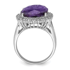 Sterling Silver Rhodium-plated Purple & Clear CZ Ring - 3