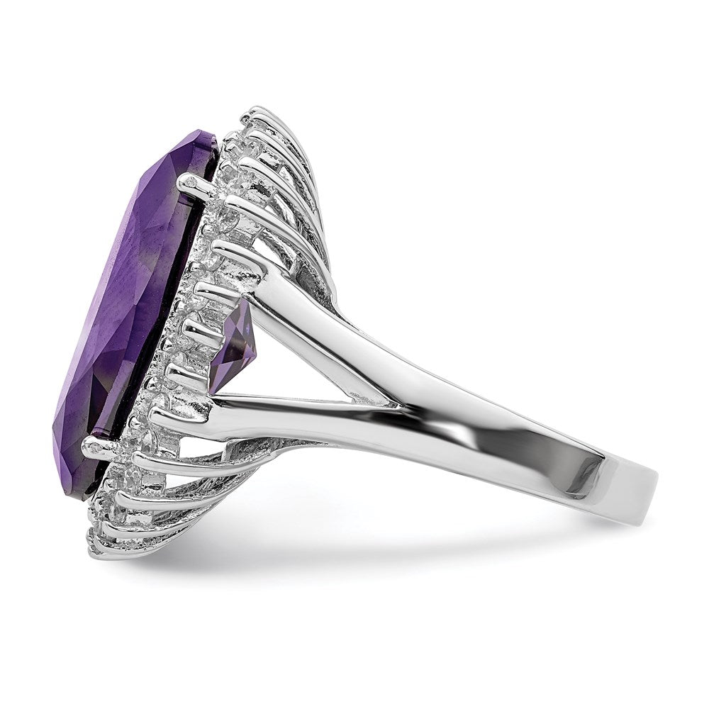Sterling Silver Rhodium-plated Purple & Clear CZ Ring - 2