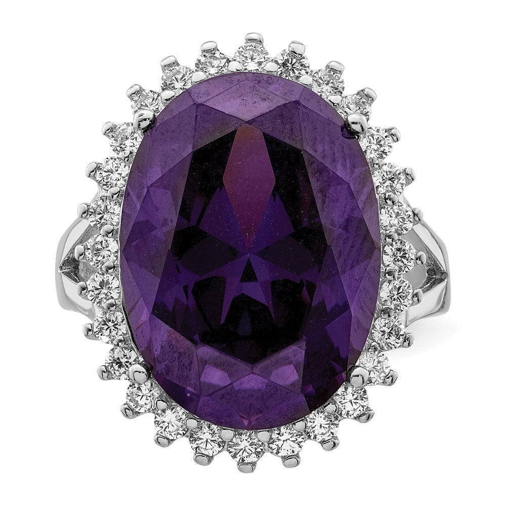 Sterling Silver Rhodium-plated Purple & Clear CZ Ring - 2