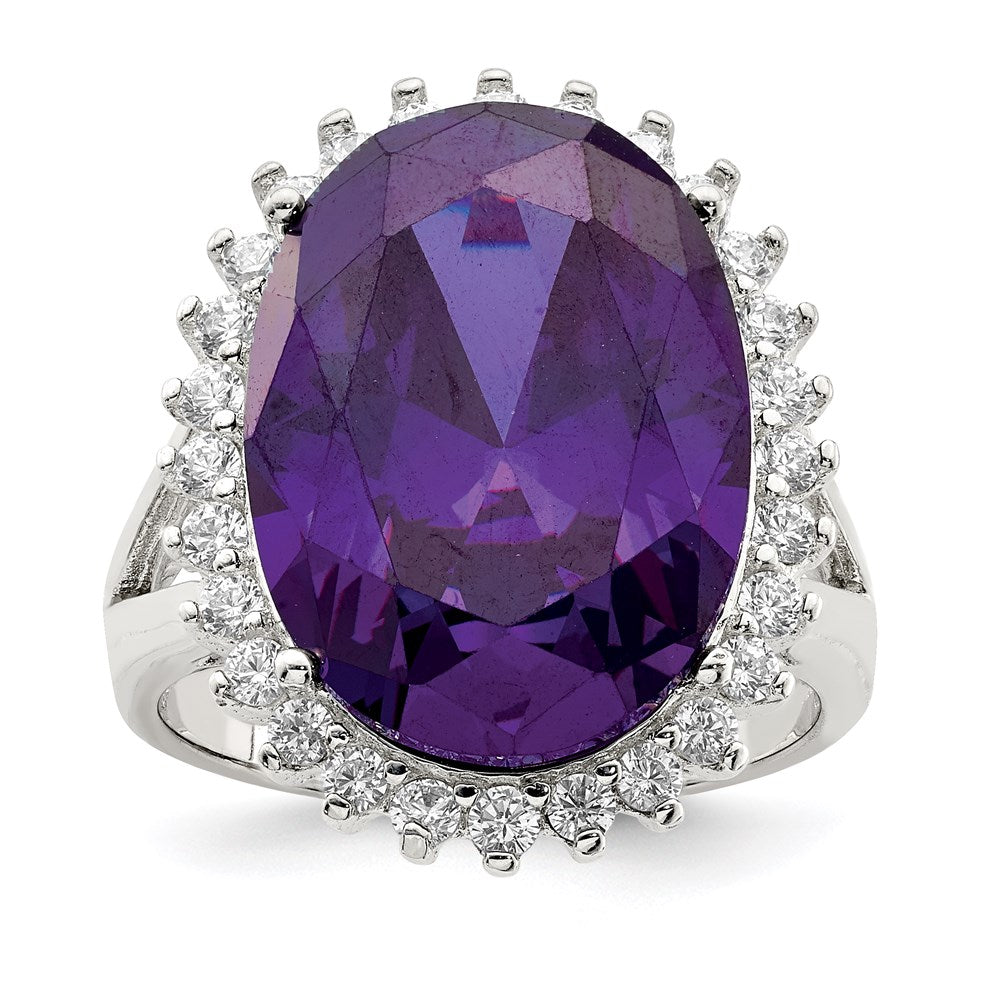 Sterling Silver Rhodium-plated Purple & Clear CZ Ring - 3