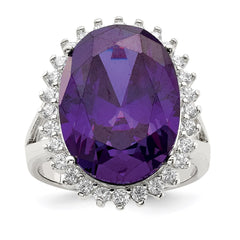 Sterling Silver Rhodium-plated Purple & Clear CZ Ring - 3