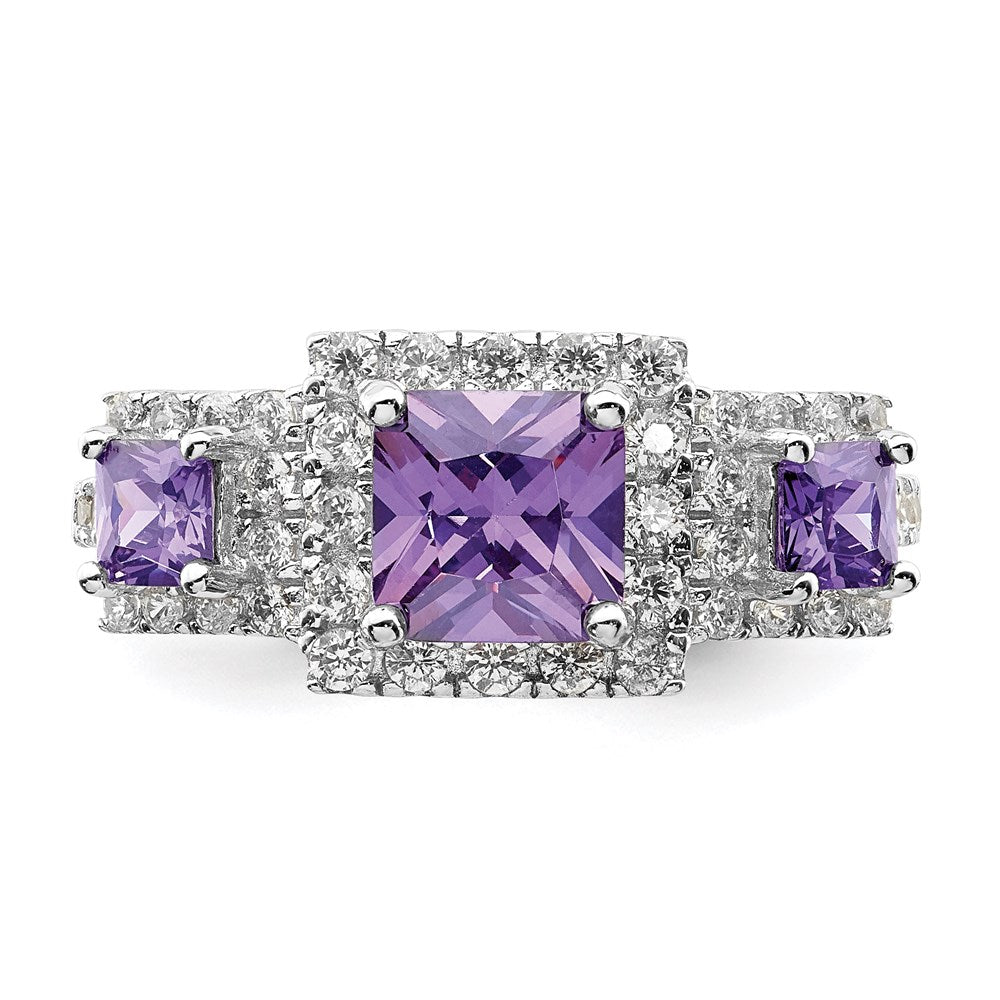 Sterling Silver Rhodium-plated Purple Square CZ Ring - 2