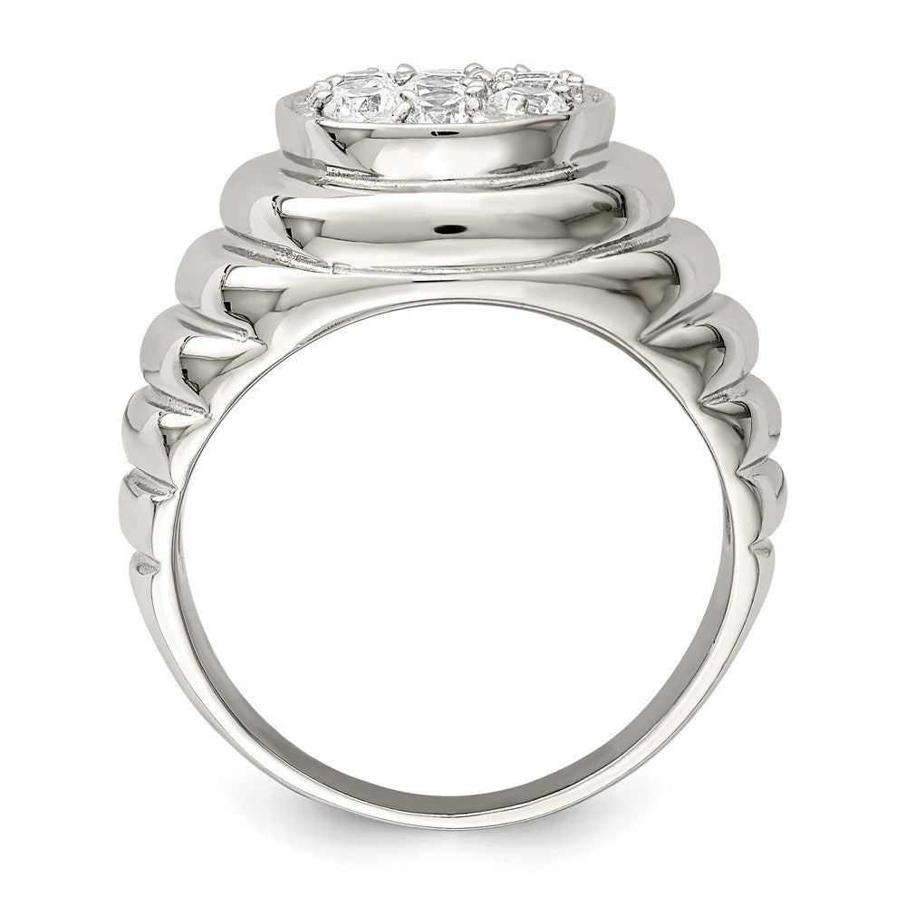 Sterling Silver Rhodium-plated Men's CZ Cluster Ring - 3