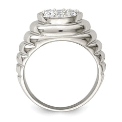 Sterling Silver Rhodium-plated Men's CZ Cluster Ring - 3