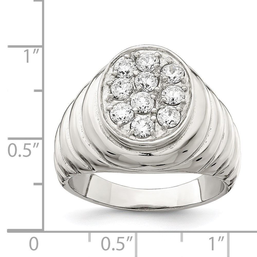 Sterling Silver Rhodium-plated Men's CZ Cluster Ring - 3