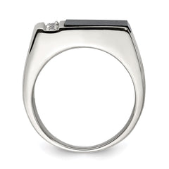 Sterling Silver Rhodium-plated Onyx & CZ Ring - 3