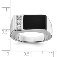 Sterling Silver Rhodium-plated Onyx & CZ Ring - 3