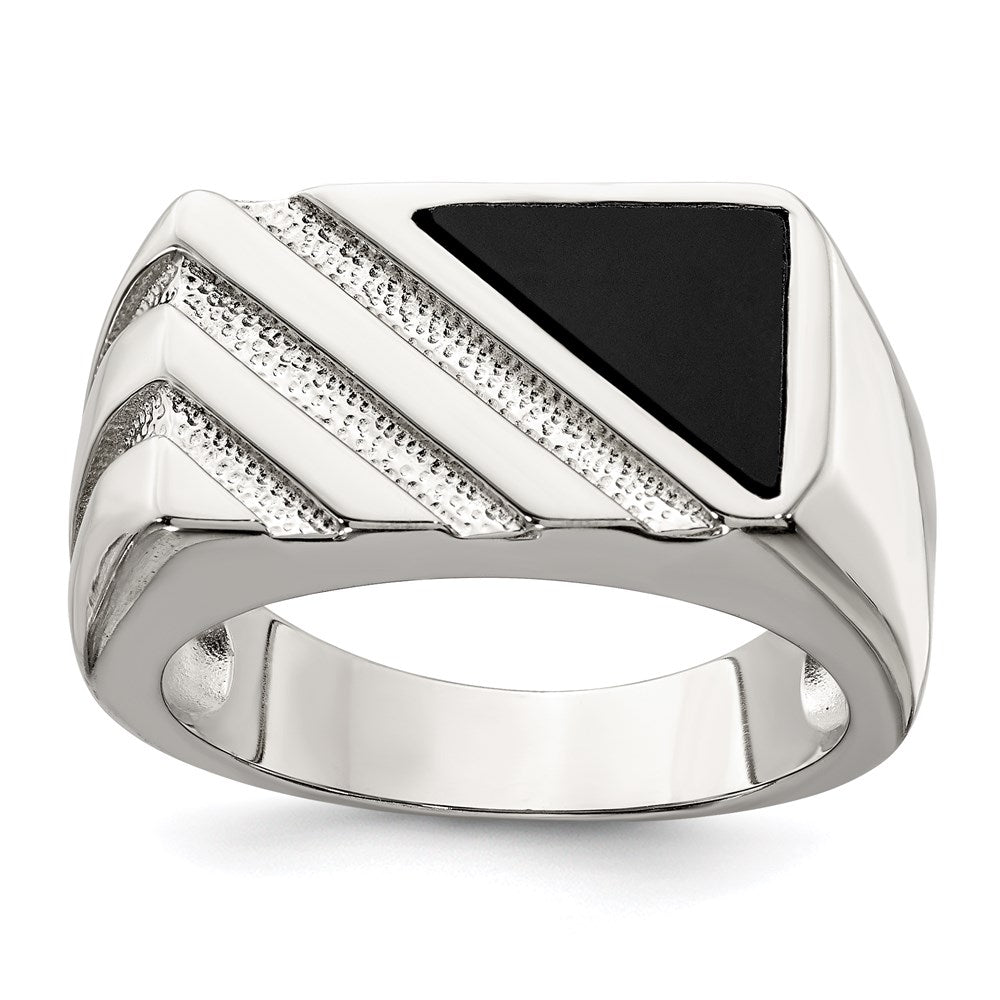 Sterling Silver Rhodium-plated Men's Onyx Ring - 10