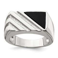 Sterling Silver Rhodium-plated Men's Onyx Ring - 10