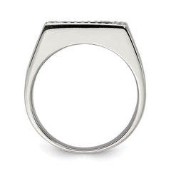 Sterling Silver Rhodium-plated Men's CZ & Onyx Ring - 5