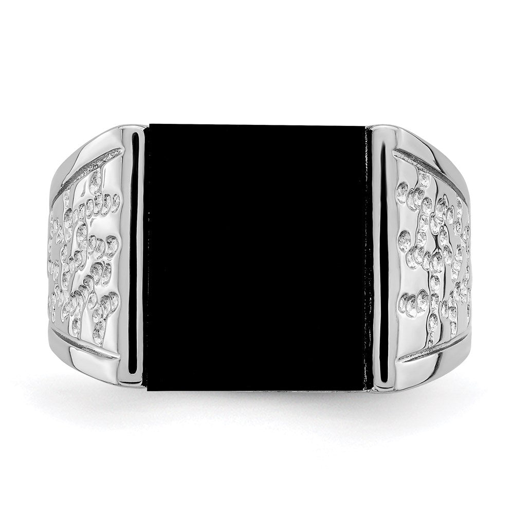 Sterling Silver Rhodium-plated Men's Onyx Ring - 13