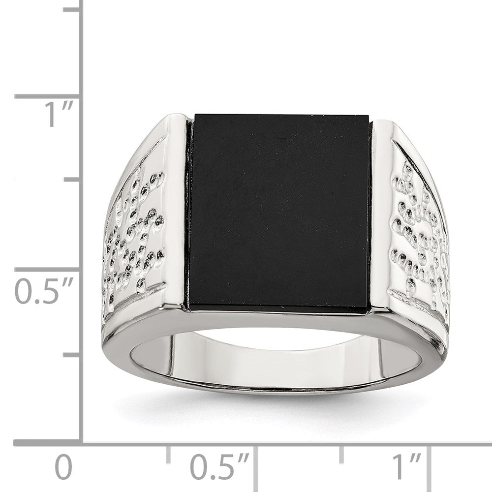 Sterling Silver Rhodium-plated Men's Onyx Ring - 13