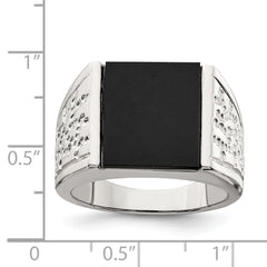 Sterling Silver Rhodium-plated Men's Onyx Ring - 13