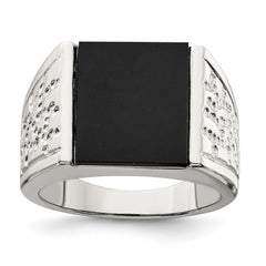 Sterling Silver Rhodium-plated Men's Onyx Ring - 11