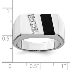 Sterling Silver Rhodium-plated Men's CZ and Onyx Ring - 5