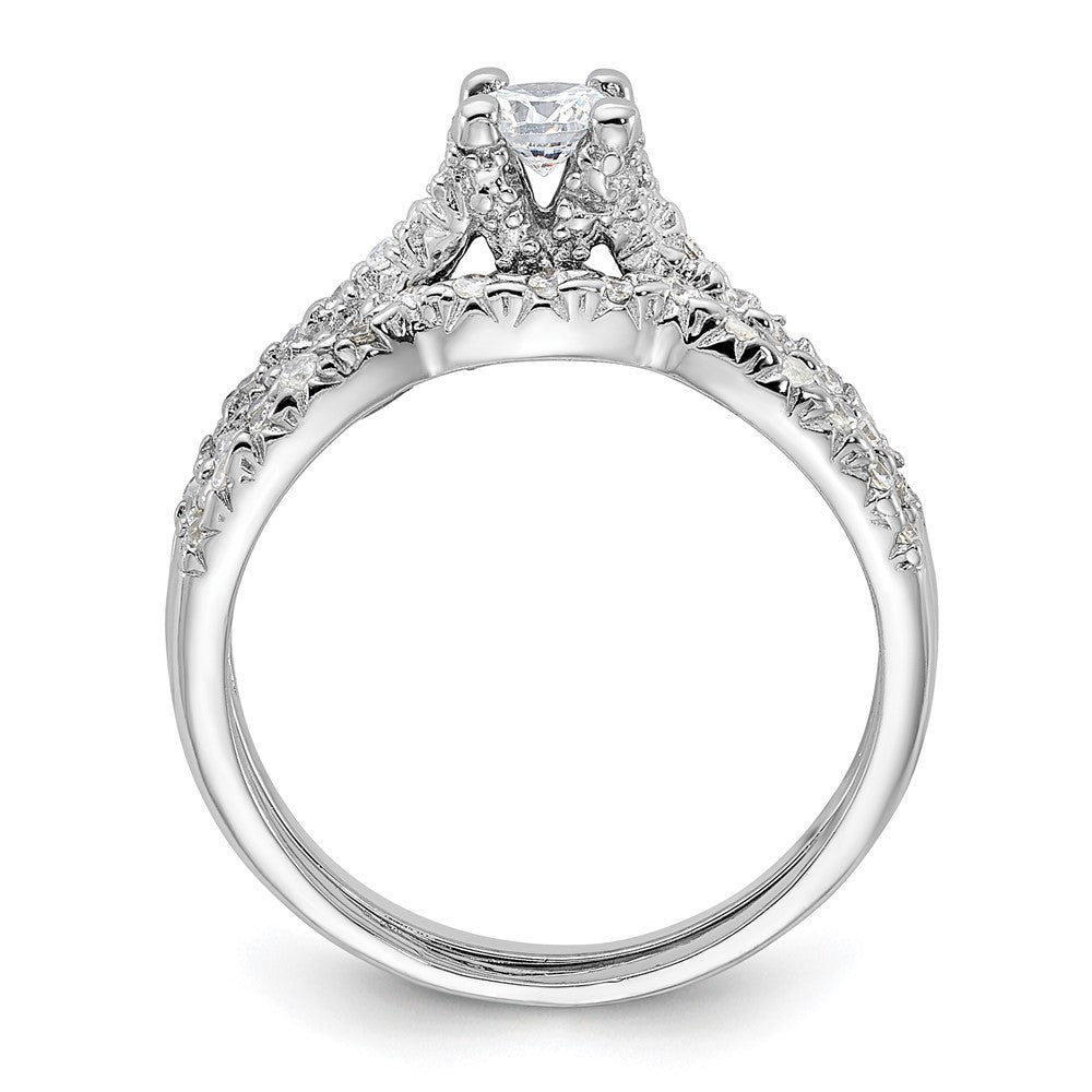 Sterling Silver Rhodium-plated 2-Piece CZ Wedding Set Ring - 10