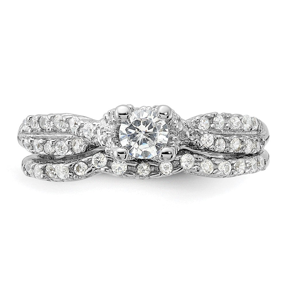 Sterling Silver Rhodium-plated 2-Piece CZ Wedding Set Ring - 10