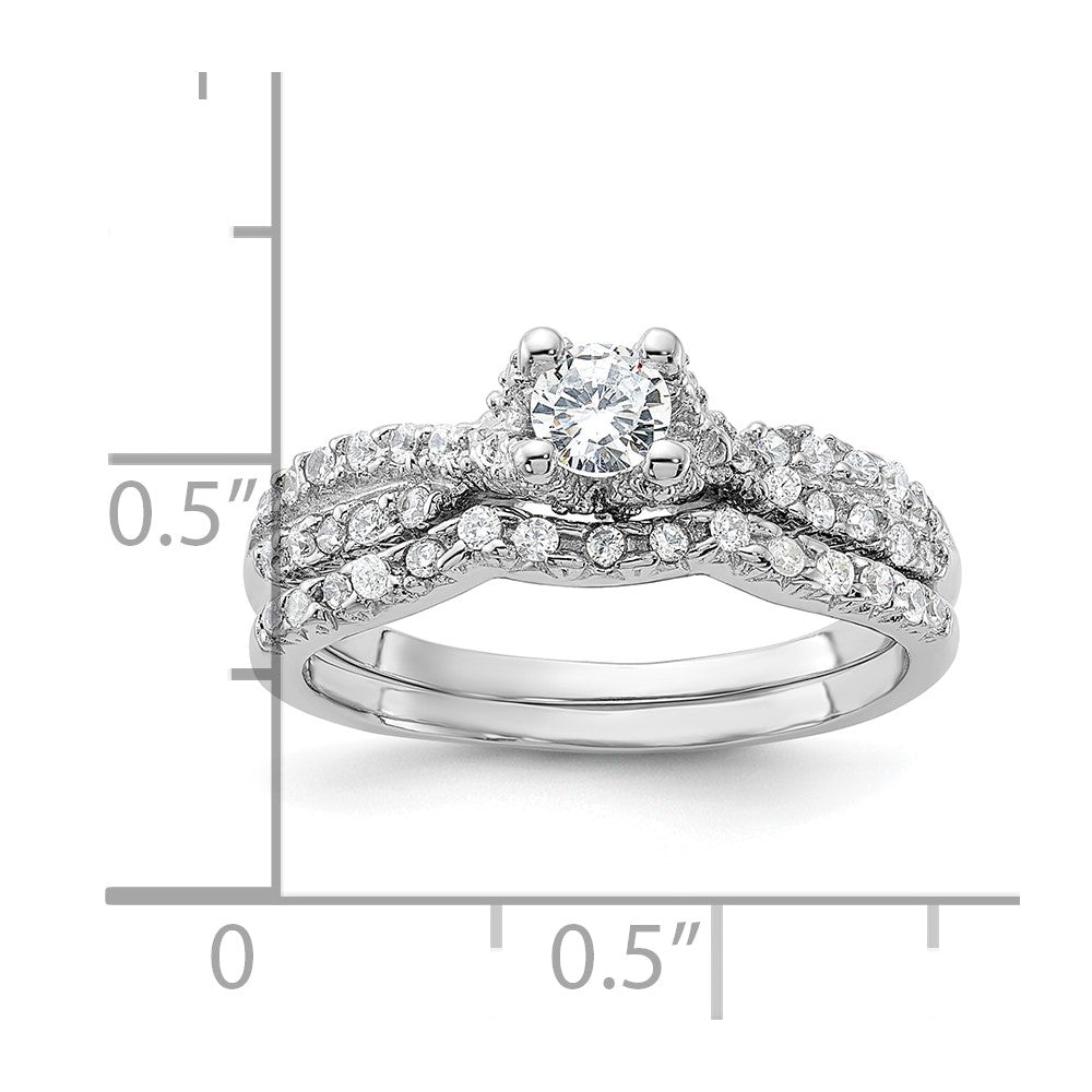 Sterling Silver Rhodium-plated 2-Piece CZ Wedding Set Ring - 10
