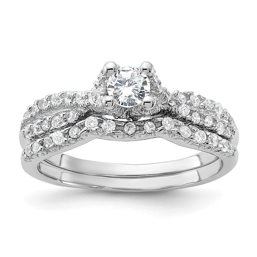 Sterling Silver Rhodium-plated 2-Piece CZ Wedding Set Ring - 10