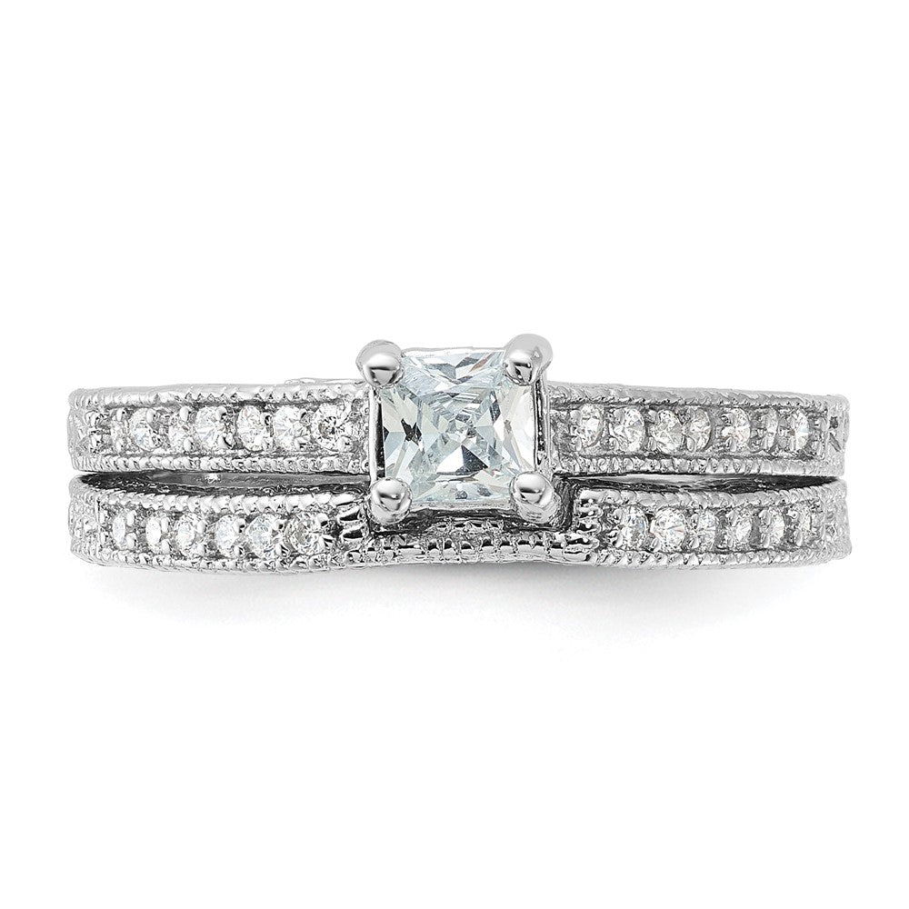 Sterling Silver Rhodium-plated 2-Piece CZ Wedding Set Ring - 2