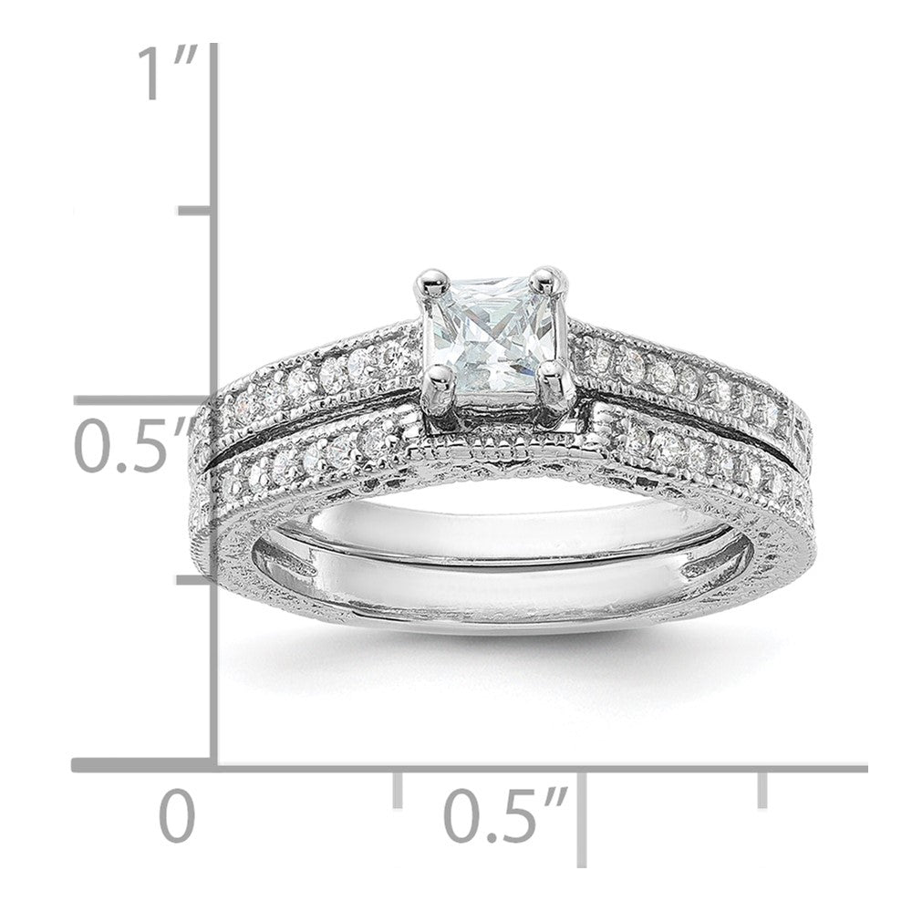 Sterling Silver Rhodium-plated 2-Piece CZ Wedding Set Ring - 2