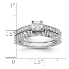 Sterling Silver Rhodium-plated 2-Piece CZ Wedding Set Ring - 2