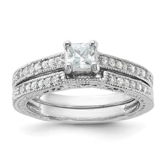 Sterling Silver Rhodium-plated 2-Piece CZ Wedding Set Ring - 2