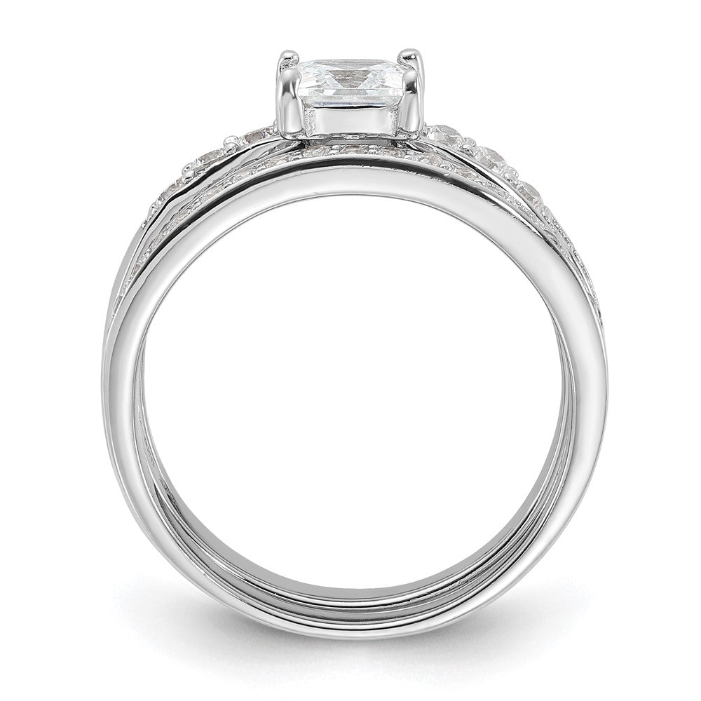Sterling Silver Rhodium-plated CZ 3 Piece Wedding Set Ring - 2