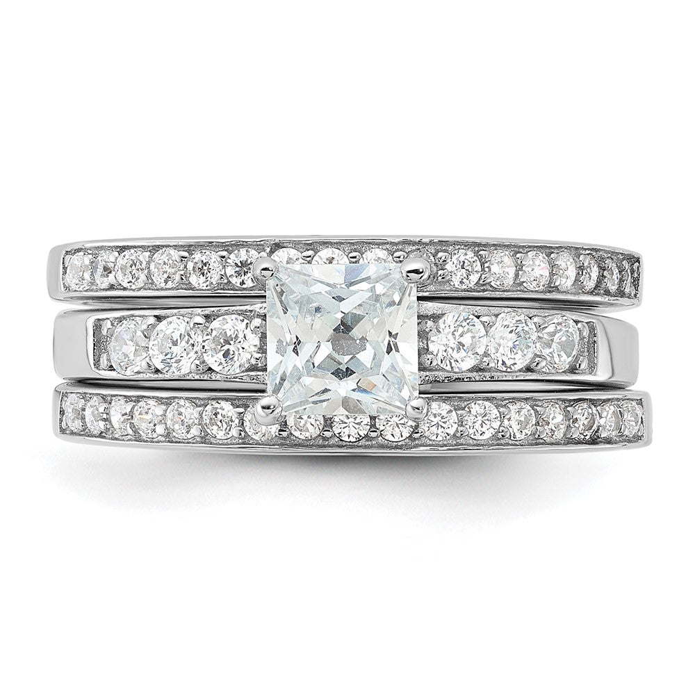Sterling Silver Rhodium-plated CZ 3 Piece Wedding Set Ring - 2