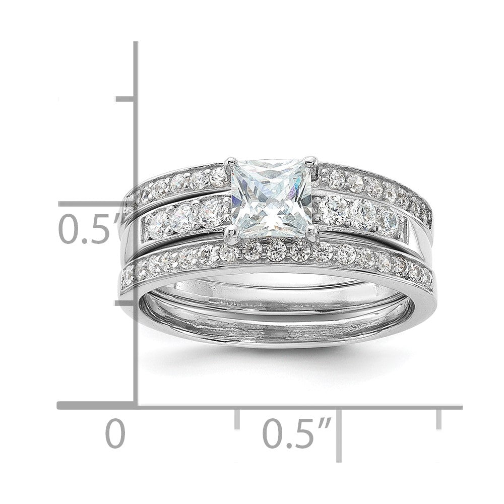 Sterling Silver Rhodium-plated CZ 3 Piece Wedding Set Ring - 2