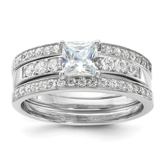 Sterling Silver Rhodium-plated CZ 3 Piece Wedding Set Ring - 2