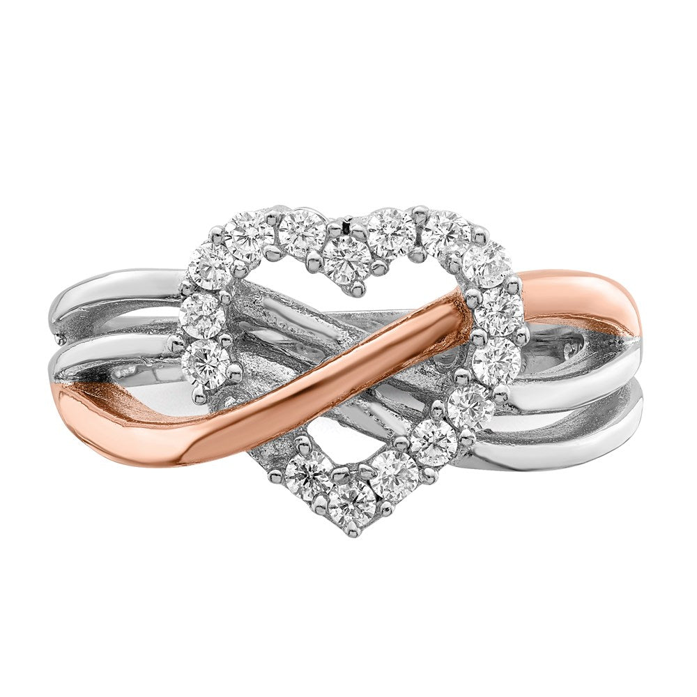 Sterling Silver and Vermeil Polished CZ Heart Ring - 3