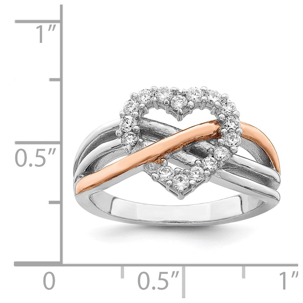 Sterling Silver and Vermeil Polished CZ Heart Ring - 3