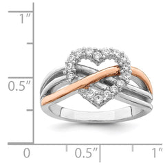 Sterling Silver and Vermeil Polished CZ Heart Ring - 3