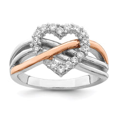 Sterling Silver and Vermeil Polished CZ Heart Ring - 3
