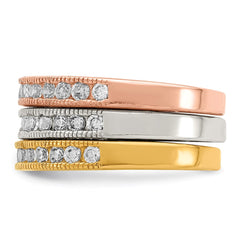 Sterling Silver Vermeil Polished Trio CZ Rings - 3