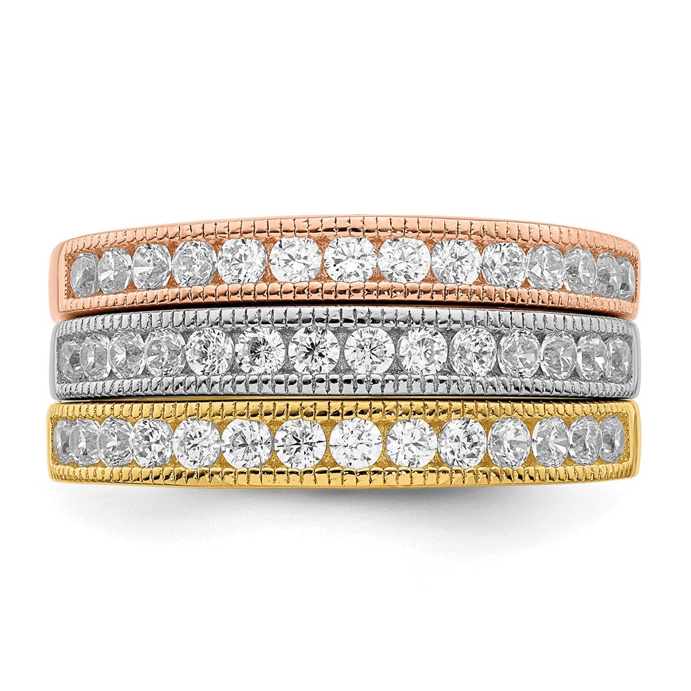 Sterling Silver Vermeil Polished Trio CZ Rings - 3