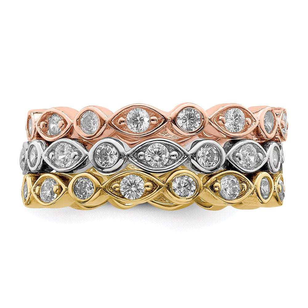 Sterling Silver Vermeil Trio CZ Rings - 3