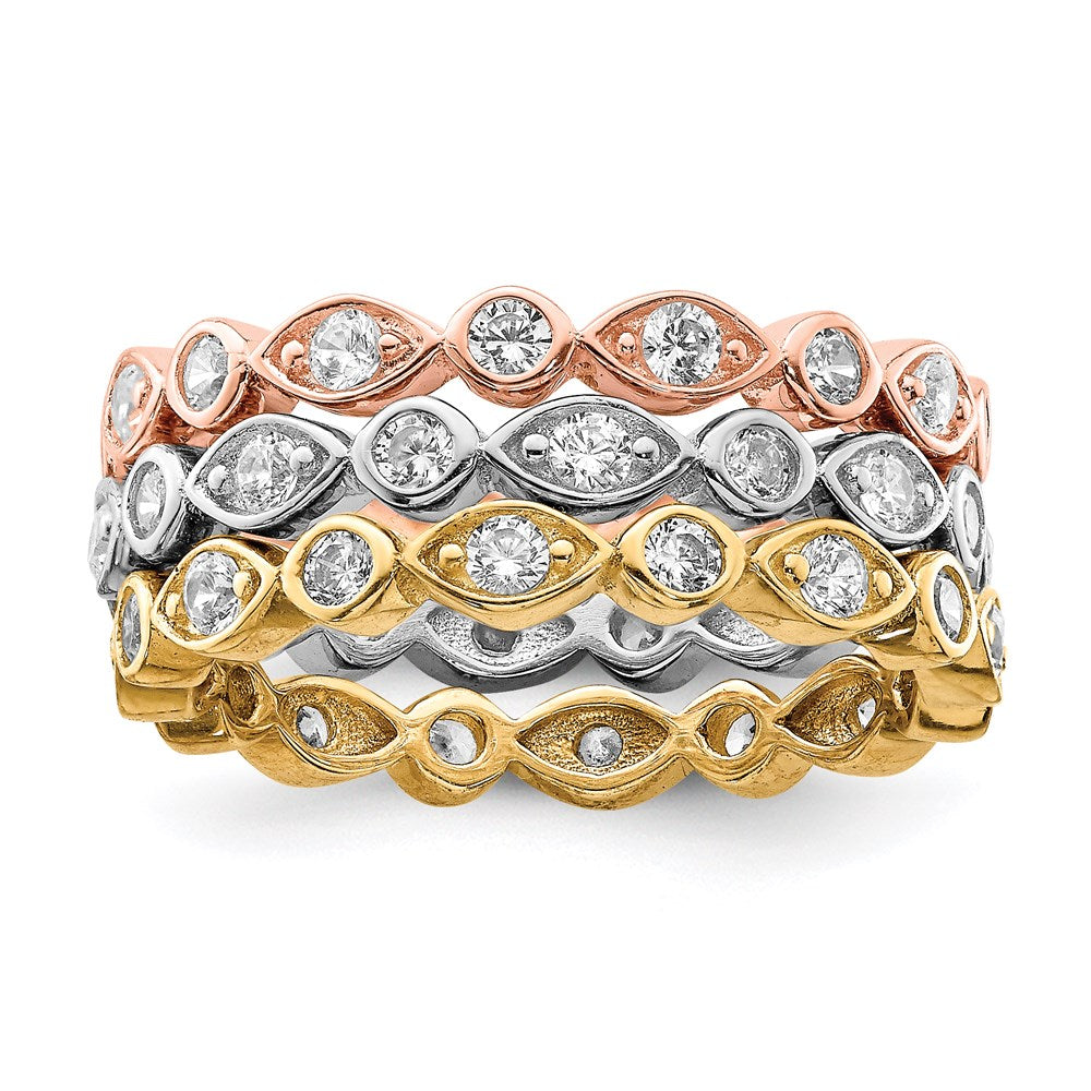 Sterling Silver Vermeil Trio CZ Rings - 3