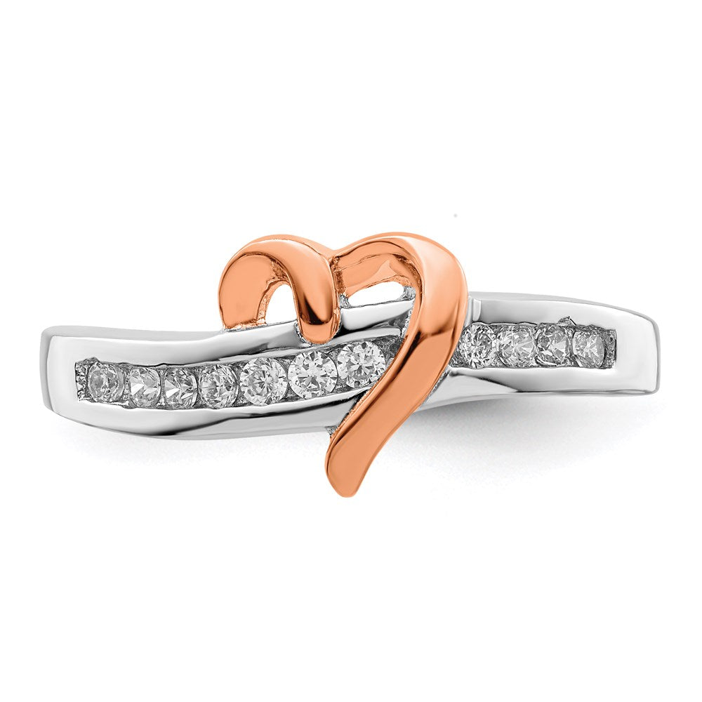 Sterling Silver Rhodium-plated Vermeil Polished Heart CZ Ring - 2
