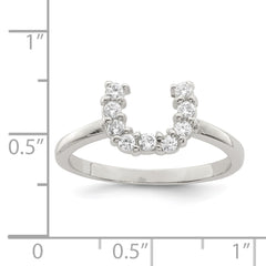 Sterling Silver Rhodium-plated Polished U Shaped Clear CZ Ring - 3
