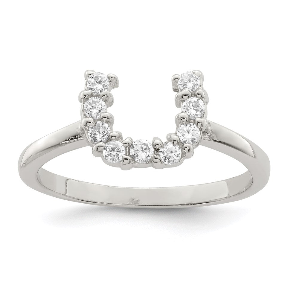 Sterling Silver Rhodium-plated Polished U Shaped Clear CZ Ring - 3