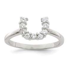Sterling Silver Rhodium-plated Polished U Shaped Clear CZ Ring - 3