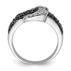 Sterling Silver Rhodium Black and Clear CZ Buckle Ring - 2