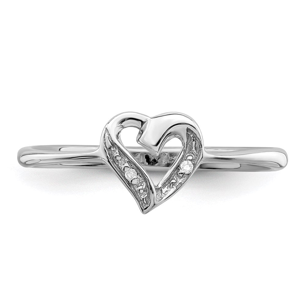 Sterling Silver Rhodium Polished Diamond Accent Heart Ring - 3