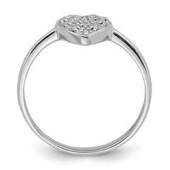 Sterling Silver Rhodium Polished Diamond Heart Ring - 3
