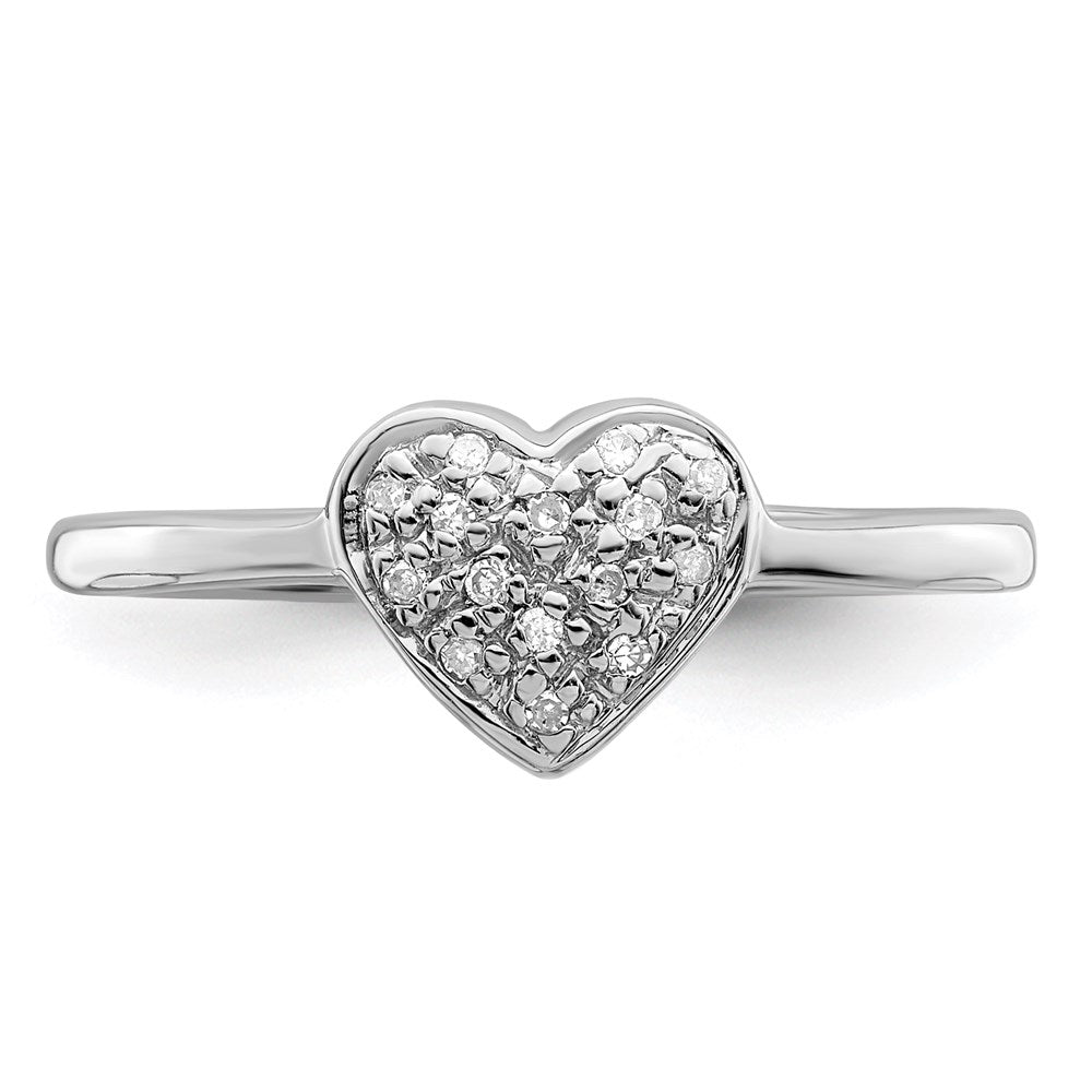 Sterling Silver Rhodium Polished Diamond Heart Ring - 3