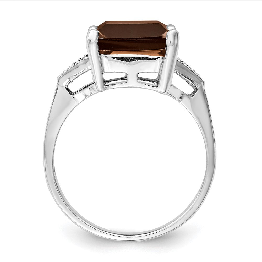 Sterling Silver Rhodium Smoky Quartz & Diamond Ring - 8