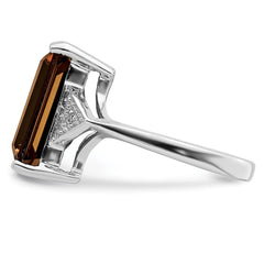 Sterling Silver Rhodium Smoky Quartz & Diamond Ring - 9